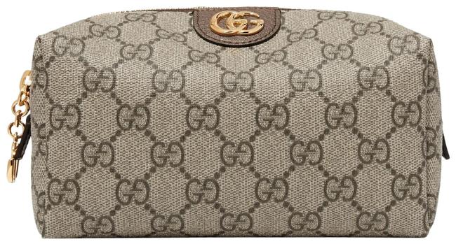 Gucci Brown Beige Supreme Gg Make Up Case Cosmetic Bag