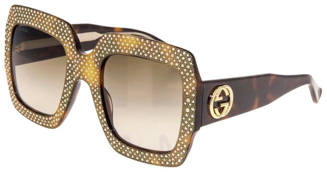 Gucci Brown Crystal Rhinestone 0048 Havana Oversized Gg0048s 3861 Sunglasses