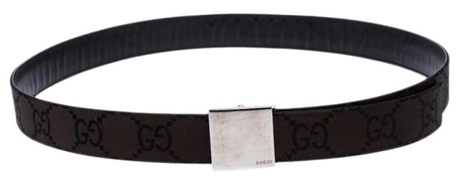 Gucci Brown Dark Gg Fabric Logo Plague Buckle 90cm Belt
