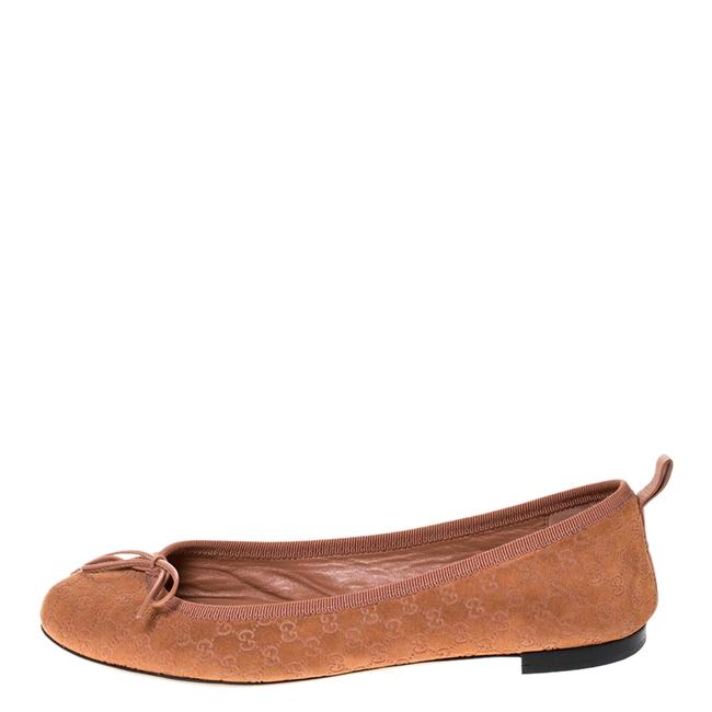 Gucci Brown Guccissima Suede Leather Ballet 37.5 Flats 
