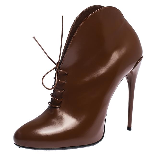 Gucci Brown Leather Kim Lace Up Ankle Boots Booties 