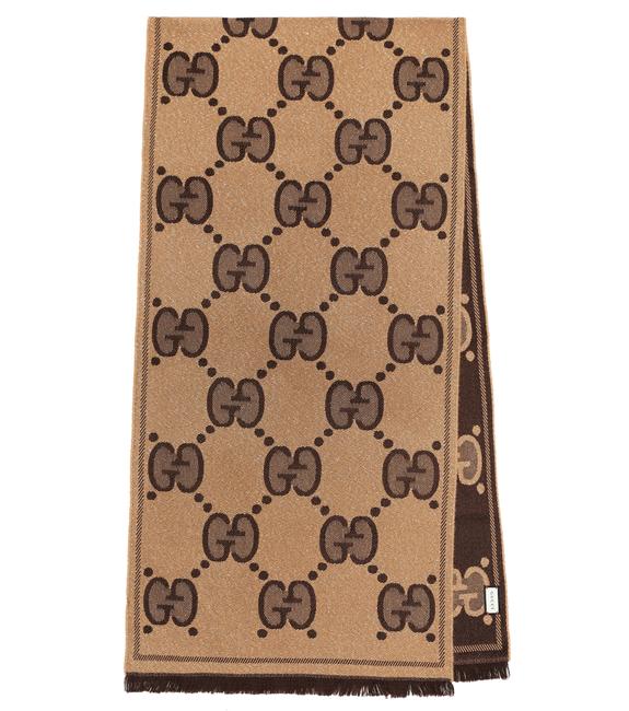 Gucci Brown New Gg Logo Wool Winter Scarf Wrap