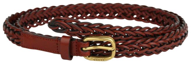 Gucci Brown W Braided Leather Skinny W Gold Buckle 75 30 380607 7508 Belt