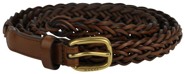Gucci Brown W Braided Leather Skinny W Gold Buckle 95 38 380607 2535 Belt