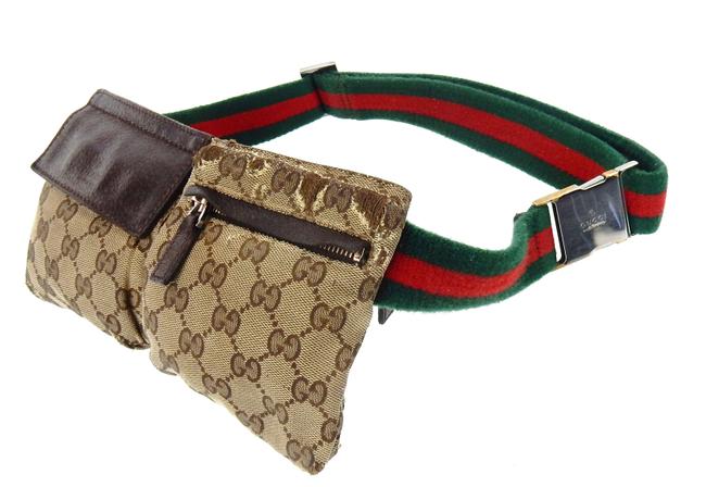 Gucci Brown Web Gg Monogram Canvas Leather Fanny Waist Travel Pack