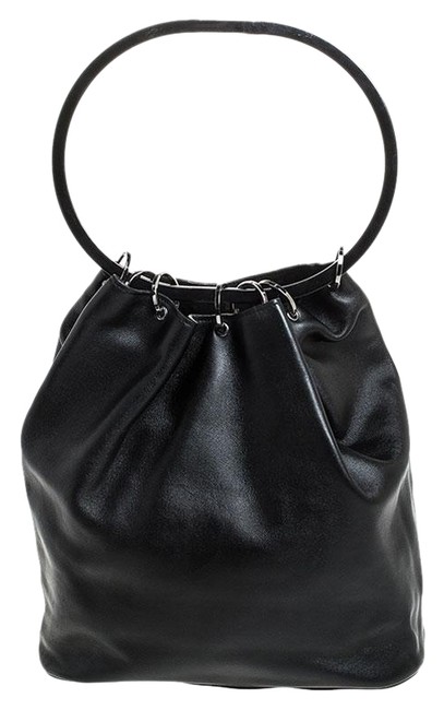 Gucci Bucket Bag Hoop Handle Black Leather Clutch