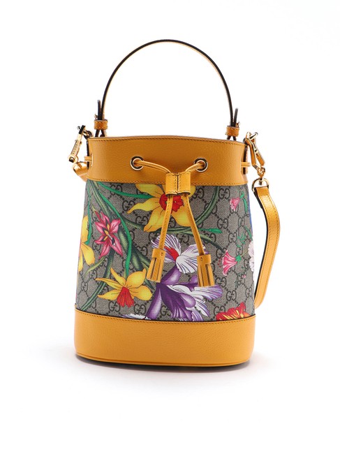 Gucci Bucket Spk Ophidia Flora Brown Ebony Crop Leather Shoulder Bag