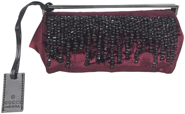 Gucci Burgundy Beaded #25100 Sale Red Velvet Clutch