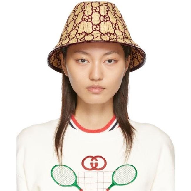 Gucci Burgundy Raffia &amp; Snakeskin Fedora Hat