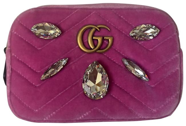 Gucci Camera Marmont Matelasse Pink Crystal Cross Body Bag