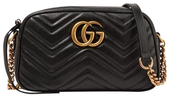 Gucci Camera Marmont New Gg Small Black Leather Cross Body Bag