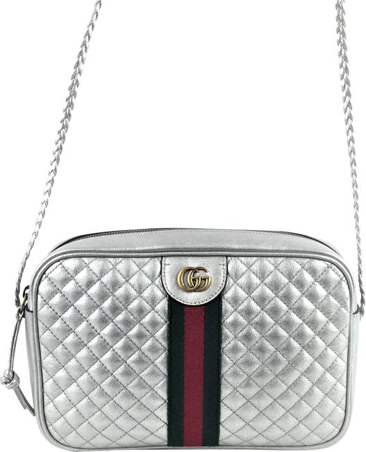Gucci Camera Trapuntata Small Metallic Silver Shoulder Bag