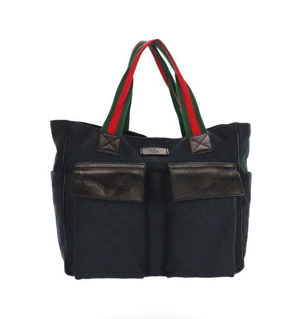Gucci Carry All Diaper Black Web Gg Monogram Canvas Leather Shoulder Bag