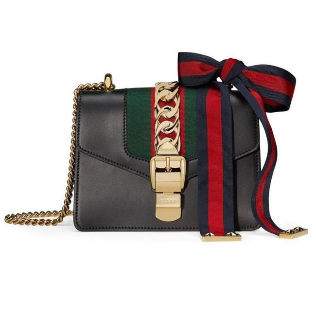 Gucci Chain Sylvie Calfskin Mini Black Leather Cross Body Bag