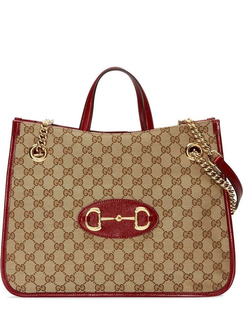Gucci Chain Top Handle Tote Horsebit Gr 1955 Medium Red Leather Shoulder Bag