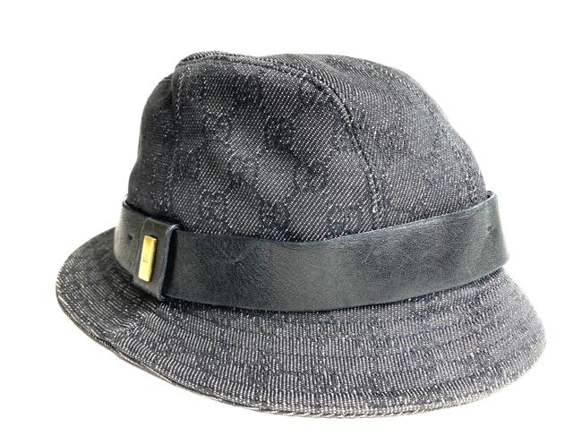 Gucci Charcoal Bucket Monogram Black Denim 4gg610 Hat
