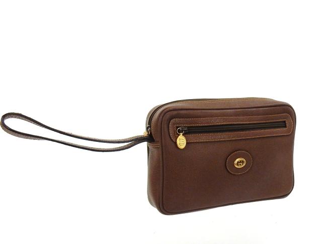 Gucci Clutch Toiletry Brown Leather Weekend Travel Bag