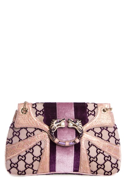 Gucci Crocodile Trim Dragon Series Handle Lavender Shoulder Bag