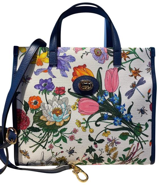 Gucci Crossbody Canvas Flora White Blue Clutch