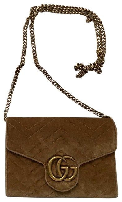 Gucci Crossbody Marmont Tan Velvet Clutch