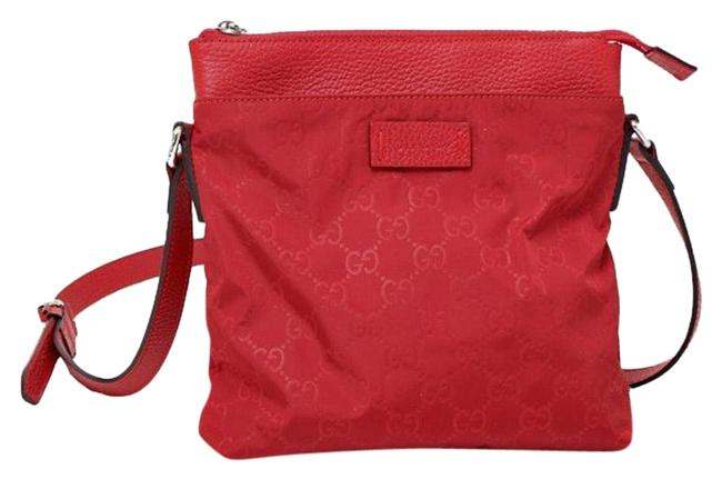 Gucci Crossbody Nylon Leather Small Gg Guccissima Red Messenger Bag