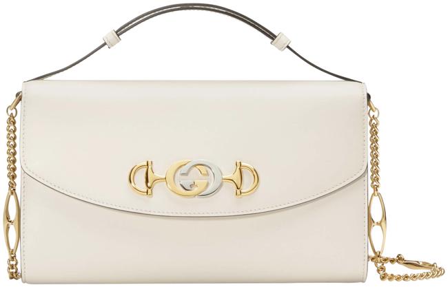 Gucci Crossbody Zumi Small Gg Gold Logo Top Handle White Leather Shoulder Bag
