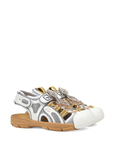 Gucci Crystals Mesh Hybrid Leather Sandals