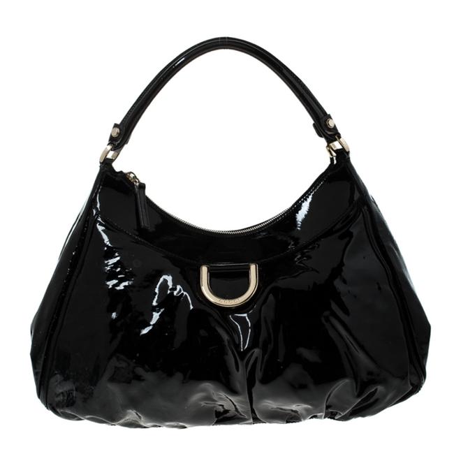 Gucci D Ring Black Patent Leather Hobo Bag