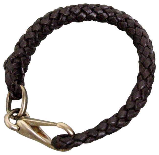 Gucci Dark Brown New Leather Woven Braided Unisex 20 246147 Bracelet