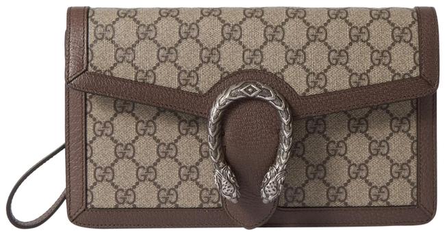 Gucci Dionysus Clutch Gg Supreme Brown Neutral Leather Canvas Shoulder Bag