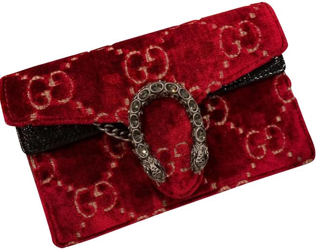 Gucci Dionysus Gg Velvet Supermini Red Shoulder Bag