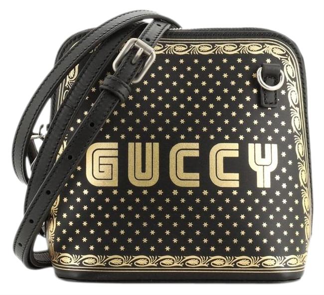 Gucci Dome Limited Edition Printed Mini Black Gold Leather Cross Body Bag
