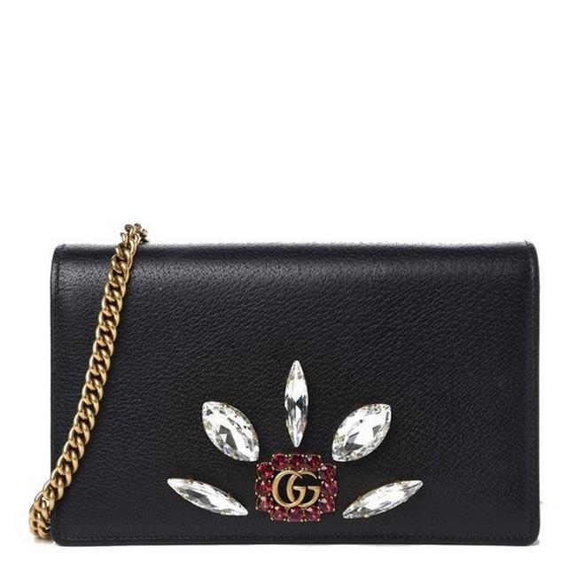 Gucci Double G Crystals Black Leather Cross Body Bag