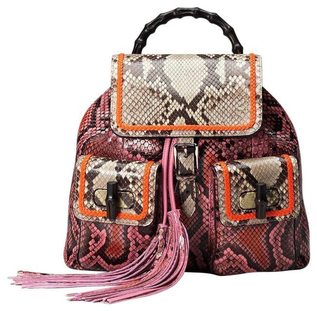 Gucci Drawstring Python Bamboo Sac Leather Backpack