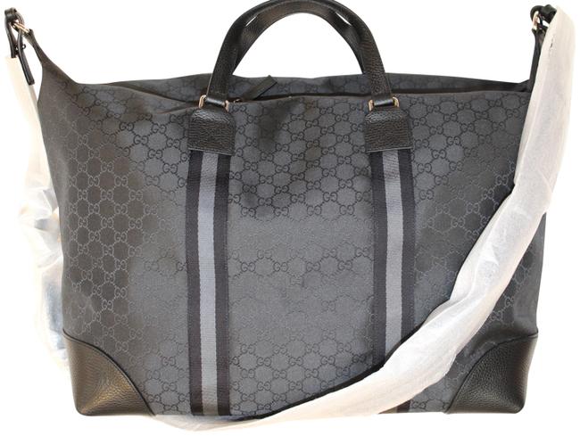 Gucci Duffel Black Nylon Canvas Leather Weekend Travel Bag
