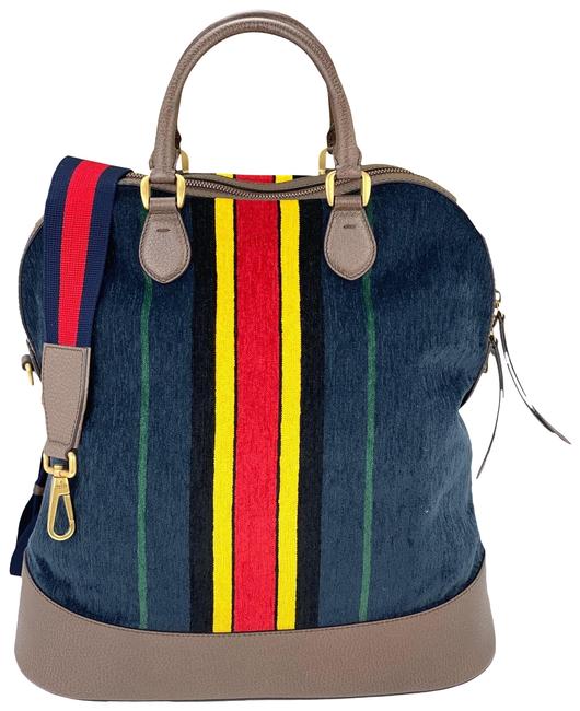 Gucci Duffle Web Jacquard B166 Blue Chenille Weekend Travel Bag