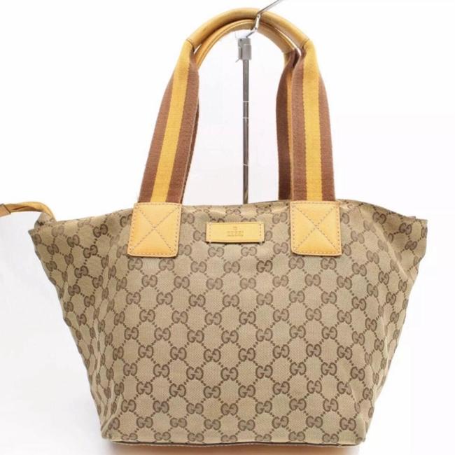 Gucci East West Monogram with Web Handles Tan Canvas Tote