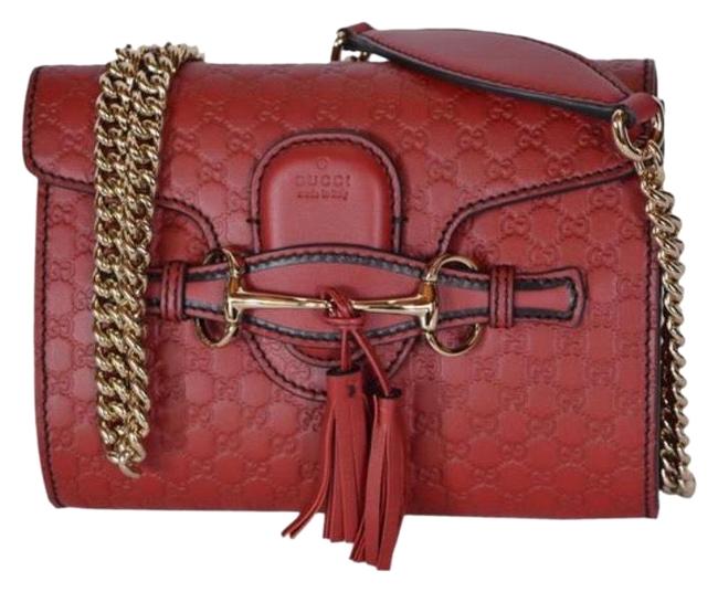 Gucci Emily 449636 Micro Gg Guccissima Mini Red Leather Cross Body Bag