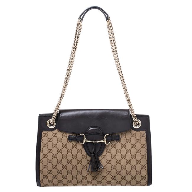 Gucci Emily Chain Dark Brown Beige Gg and Large Brown Canvas Shoulder Bag