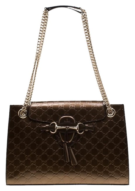 Gucci Emily Chain Guccissima Patent Large Brown Leather Shoulder Bag