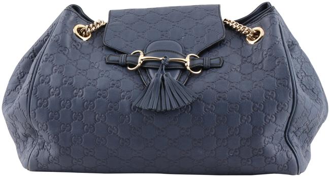 Gucci Emily Large Guccissima Blue Leather Shoulder Bag