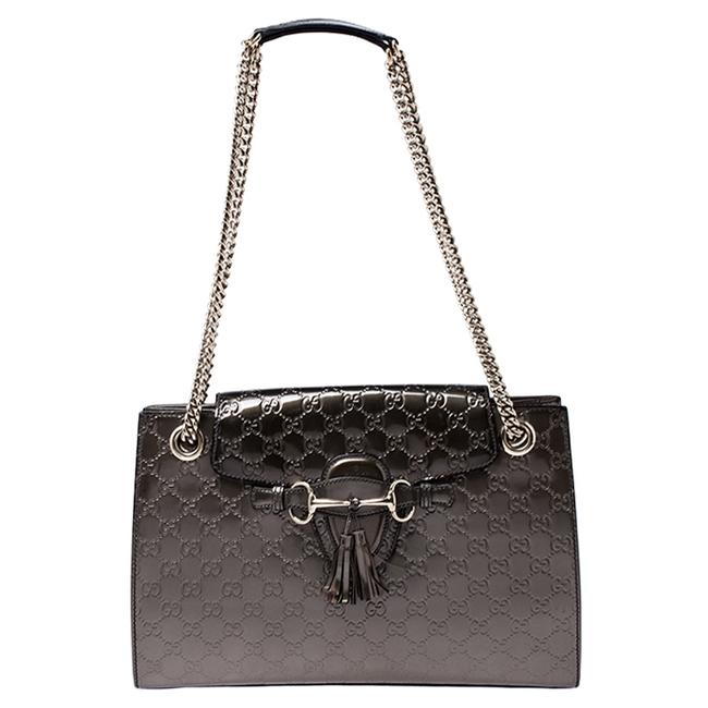 Gucci Emily Olive Guccissima Large Chain Green Patent Leather Shoulder Bag