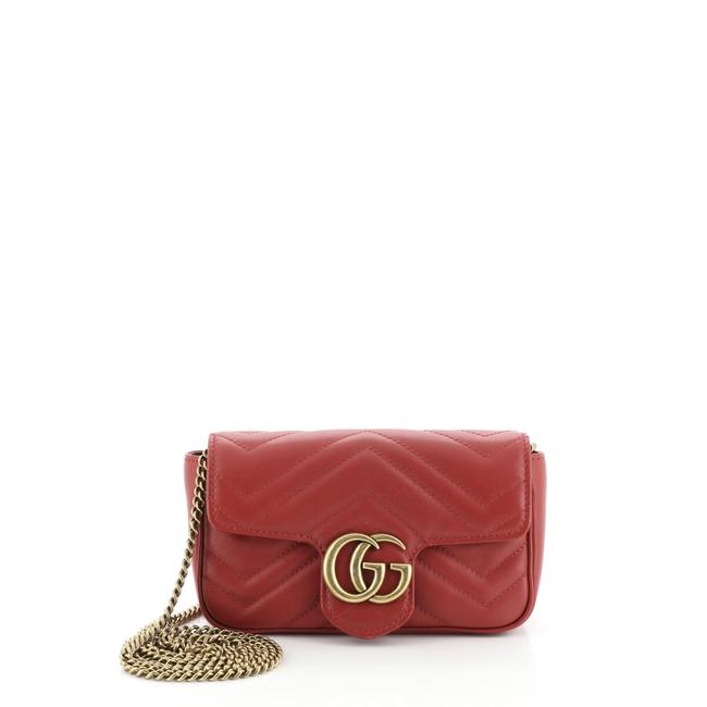 Gucci Flap Marmont Gg Matelasse Super Mini Red Leather Shoulder Bag