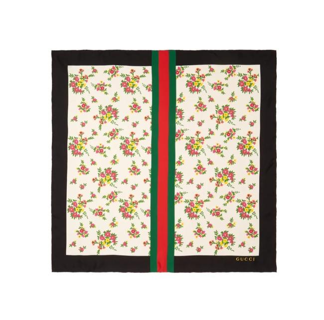 Gucci Floral and Web Stripe print Silk twill Scarf Wrap