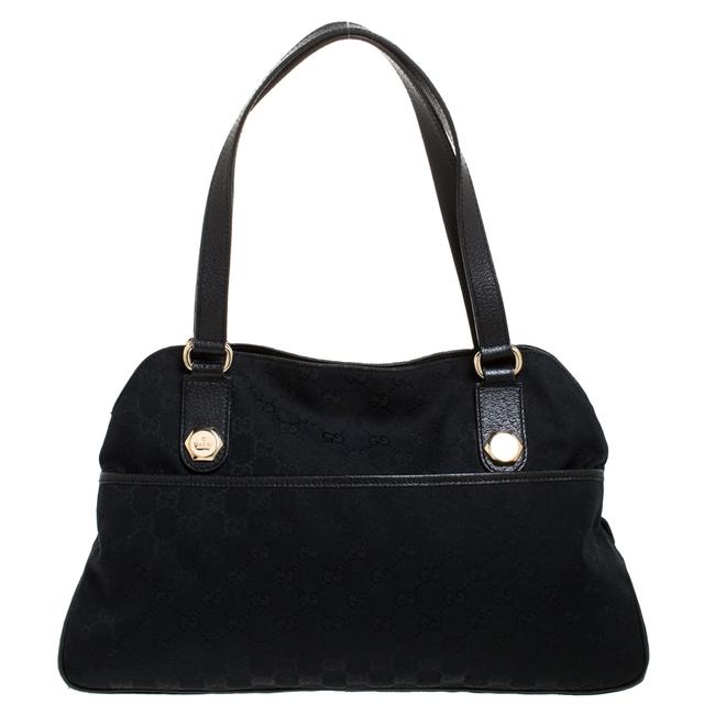 Gucci Gg Black Canvas and Leather Shoulder Bag
