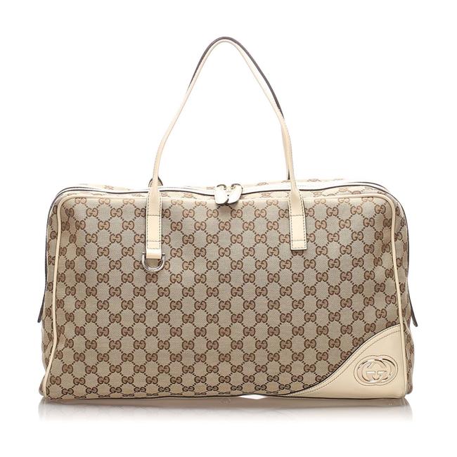 Gucci Gg Canvas Brown Leather Weekend Travel Bag
