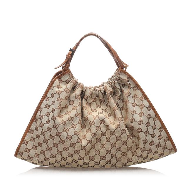 Gucci Gg Canvas Handbag Brown Leather Shoulder Bag