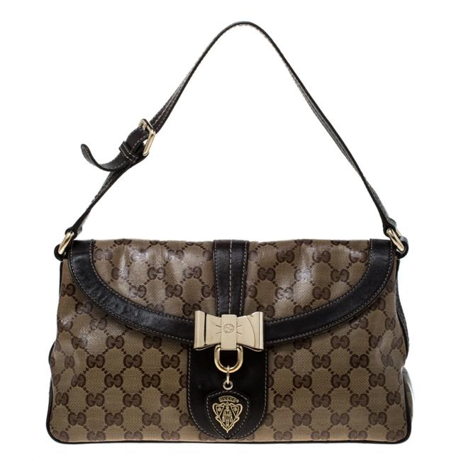 Gucci Gg Crystal Small Duchessa Beige Canvas and Leather Shoulder Bag