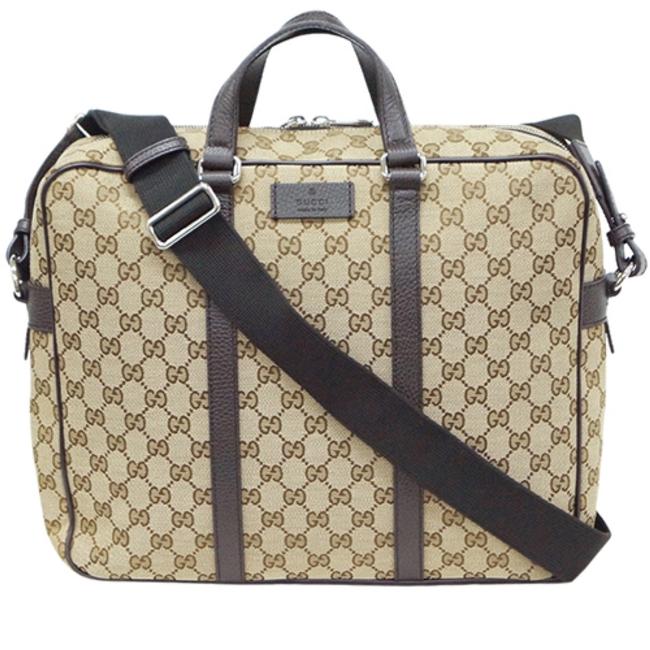 Gucci Gg Guccissima Laptop Beige Brown Canvas Messenger Bag