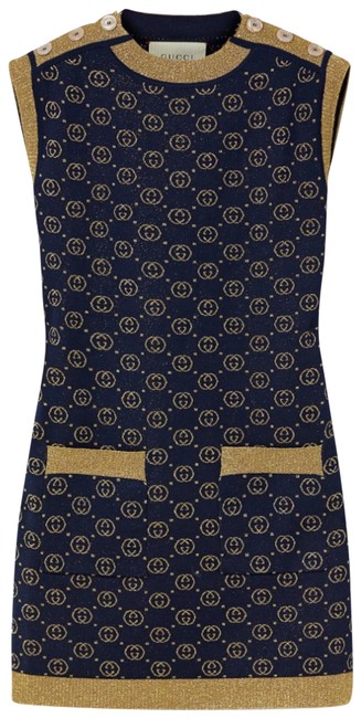 Gucci Gg Logo Interlocking G Lame Wool Short Casual Dress 8 M